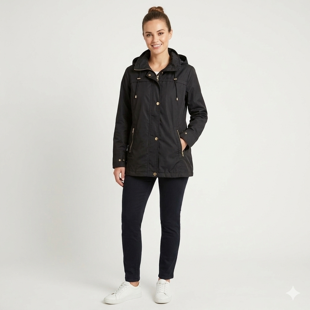 Jessica Black Utility Jacket with Hood Size Med
